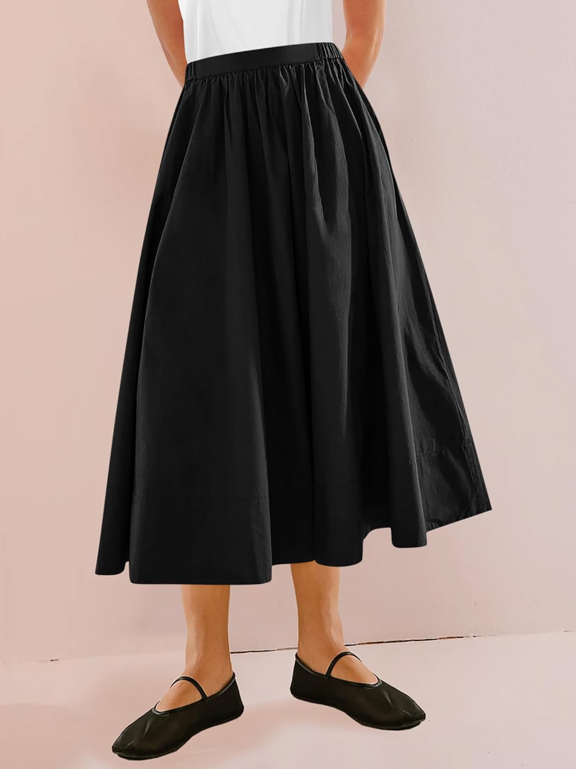 Yousify Women’s A-Line Midi Skirts Casual Elastic High Waist Flowy Swing Pleated Beach Boho Long Skirt with Pocket - Image 5