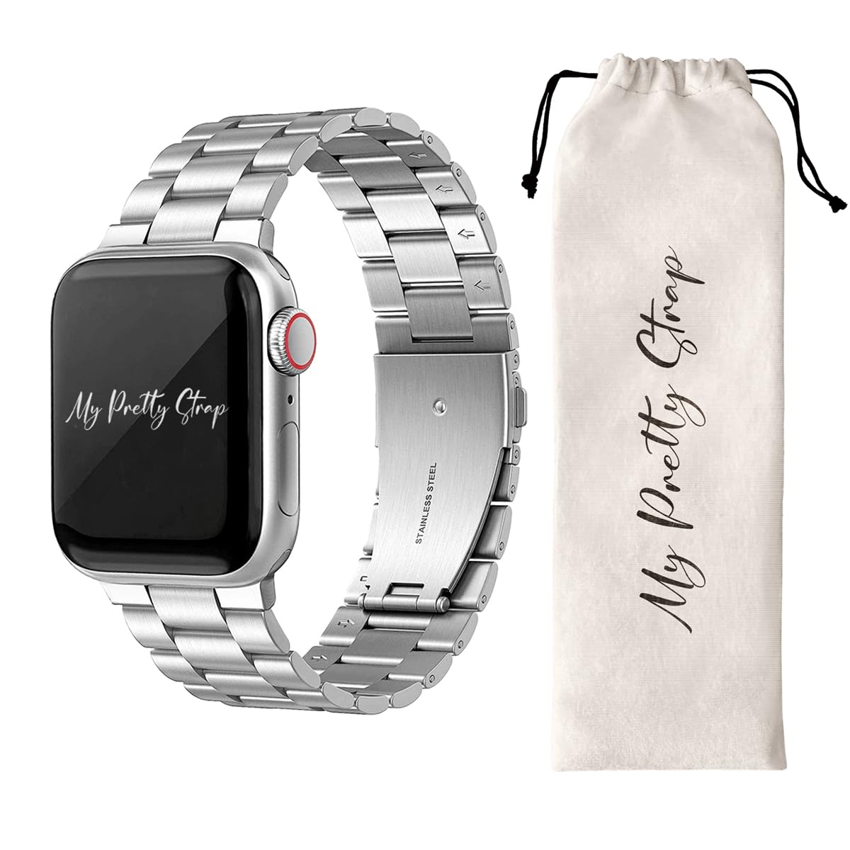 My Pretty Strap- Compatible Apple Watch Band - Stainless Steel iWatch Strap for Women- Adjustable Strap (5.1" - 6.8") - Series 1-11, SE & Ultra (38/40 41/42/44/45/49) - Gold, Rose Gold, Silver, Black- Classic