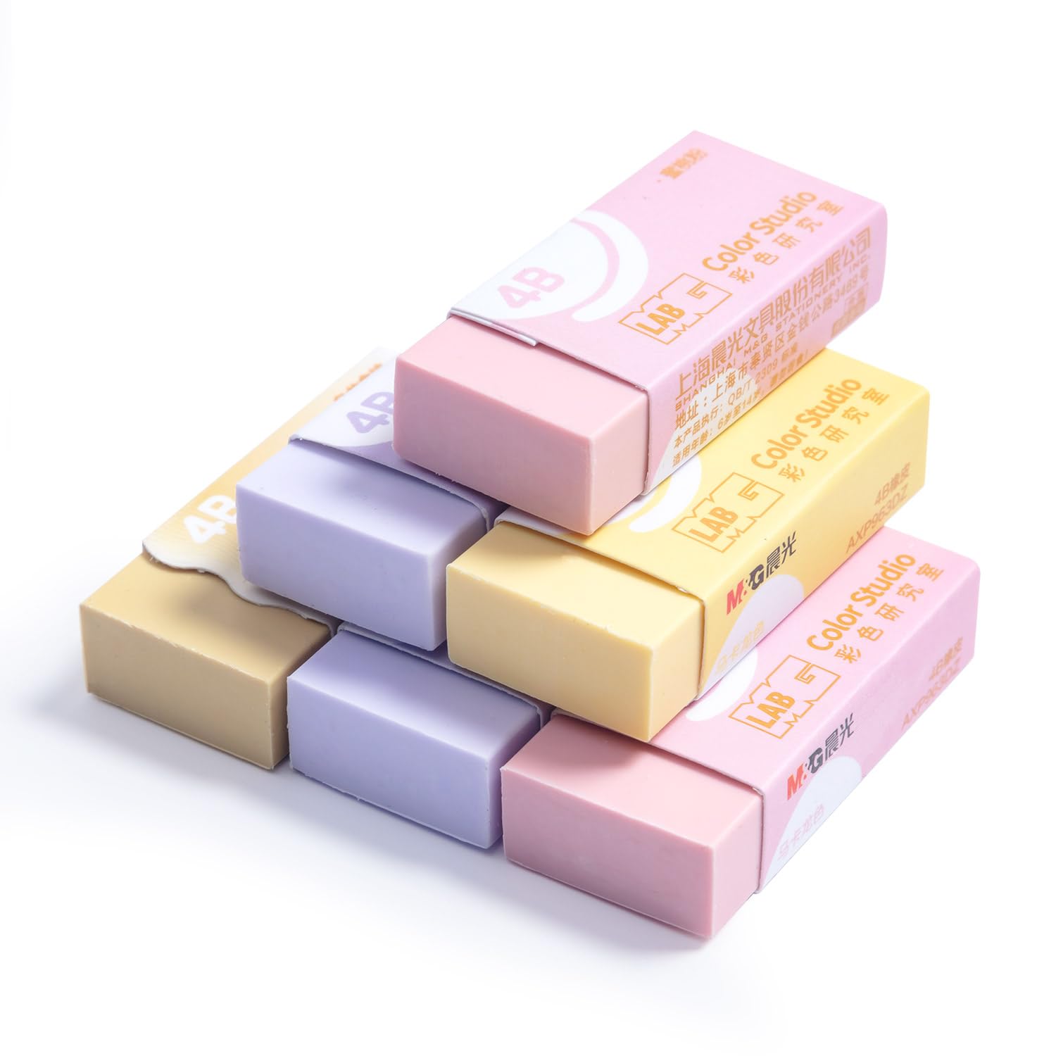 M&G 6 Pcs Pencil Erasers, Assort Color Rectangular Erasers, Writing Erasers for School Office, Art Erasers for Drawing (Macarons)