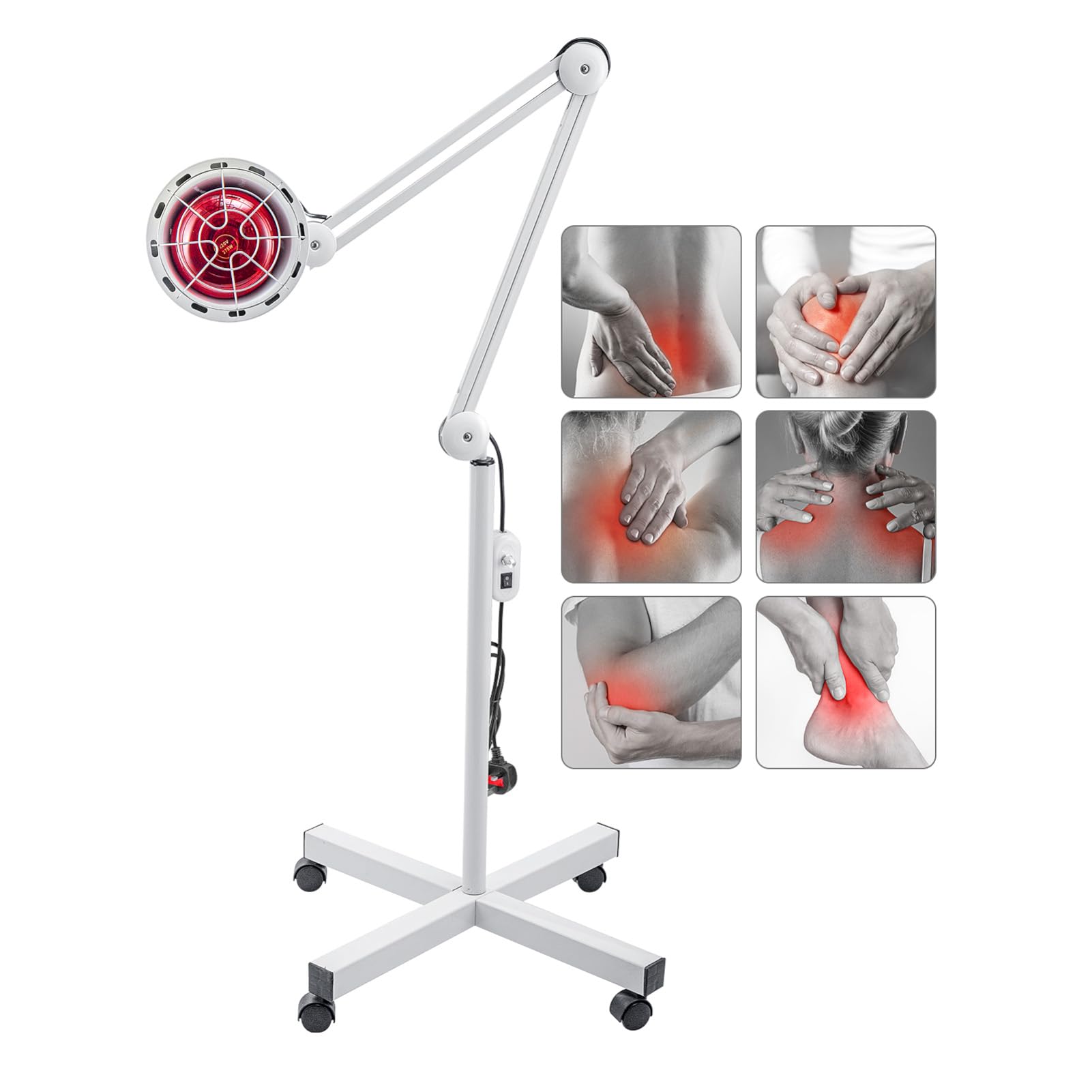 Youyijia 275W Infrarotlampe Wärmelampe mit Ständer und 4 Rädern Rotlicht Therapielampe Mobil Infrarottherapie Lampe Höhenverstellbar Für Schmerzlinderung & Muskelentspannung