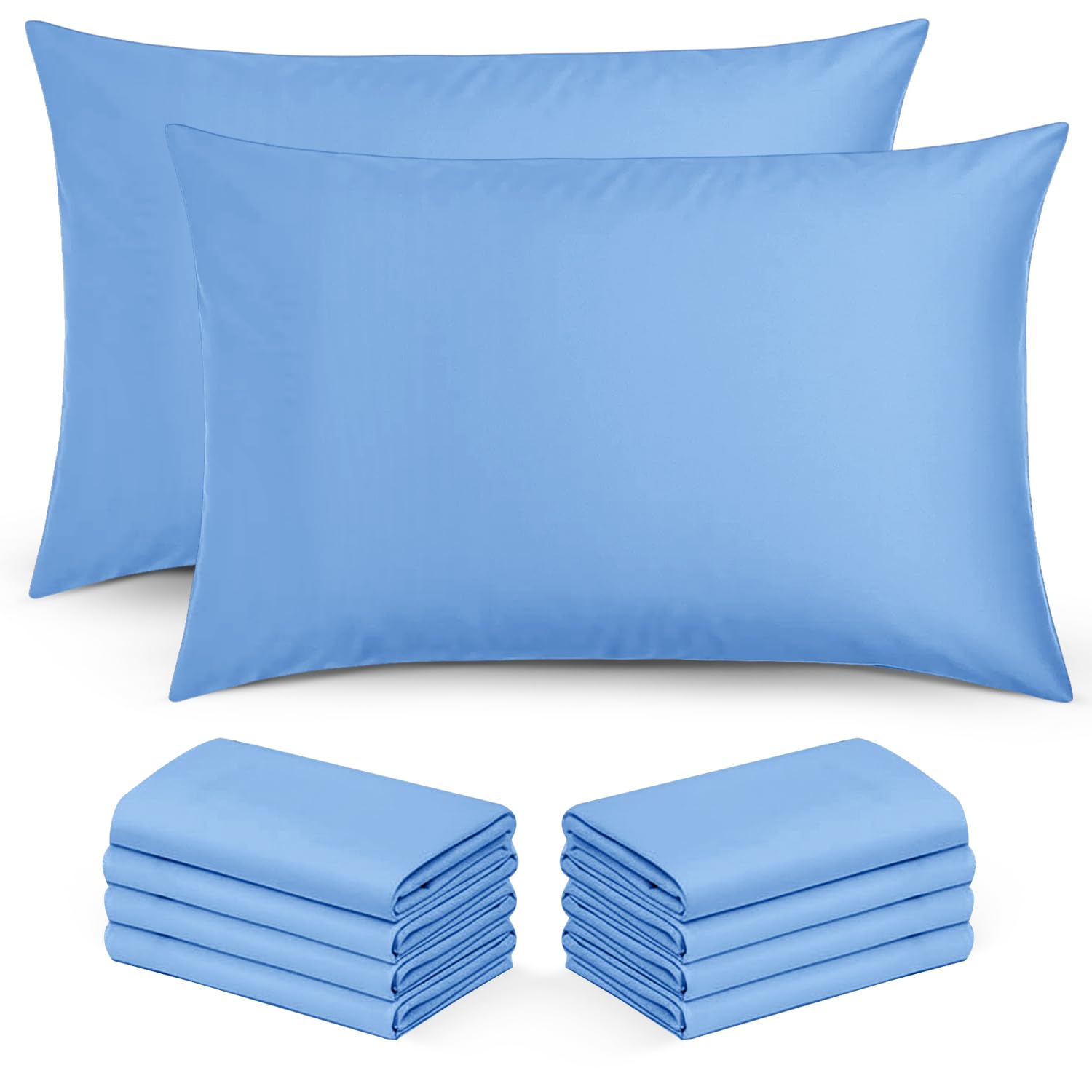 Moonlight Bedding Pillow Cases 10 Pack – Sky Blue Pillowcases Envelope Closure Super Soft Brushed Microfiber Standard House Wife Pillow Covers, (50 X 75 CM)
