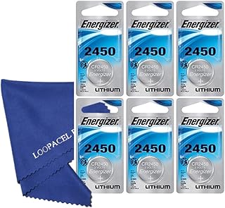 6 Energizer 2450 CR2450 ECR2450 Lithium Batteries - with Loopacell Brand Microfiber Cleaning Cloths Ultra Smooth