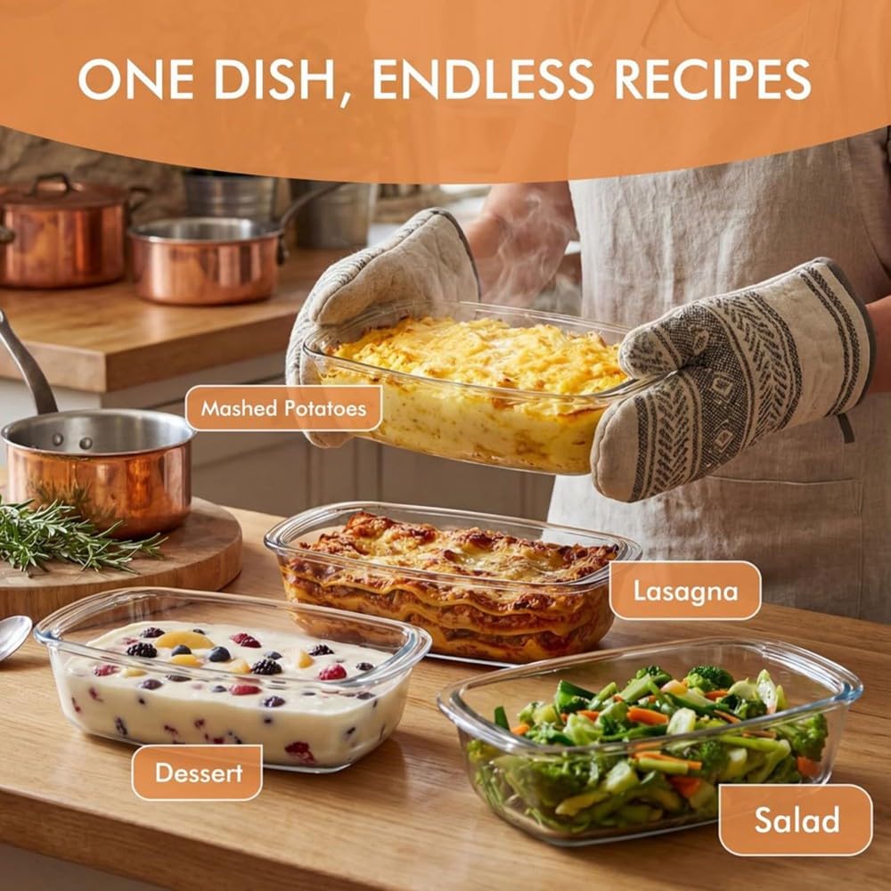 Paquete de 2 Moldes Grandes de Vidrio para Pan de 7,6 Tazas/1800 Ml/1,9 Cuartos de Galón, Aptos para Microondas y Horno - Moldes para Pan para Almacenar Alimentos