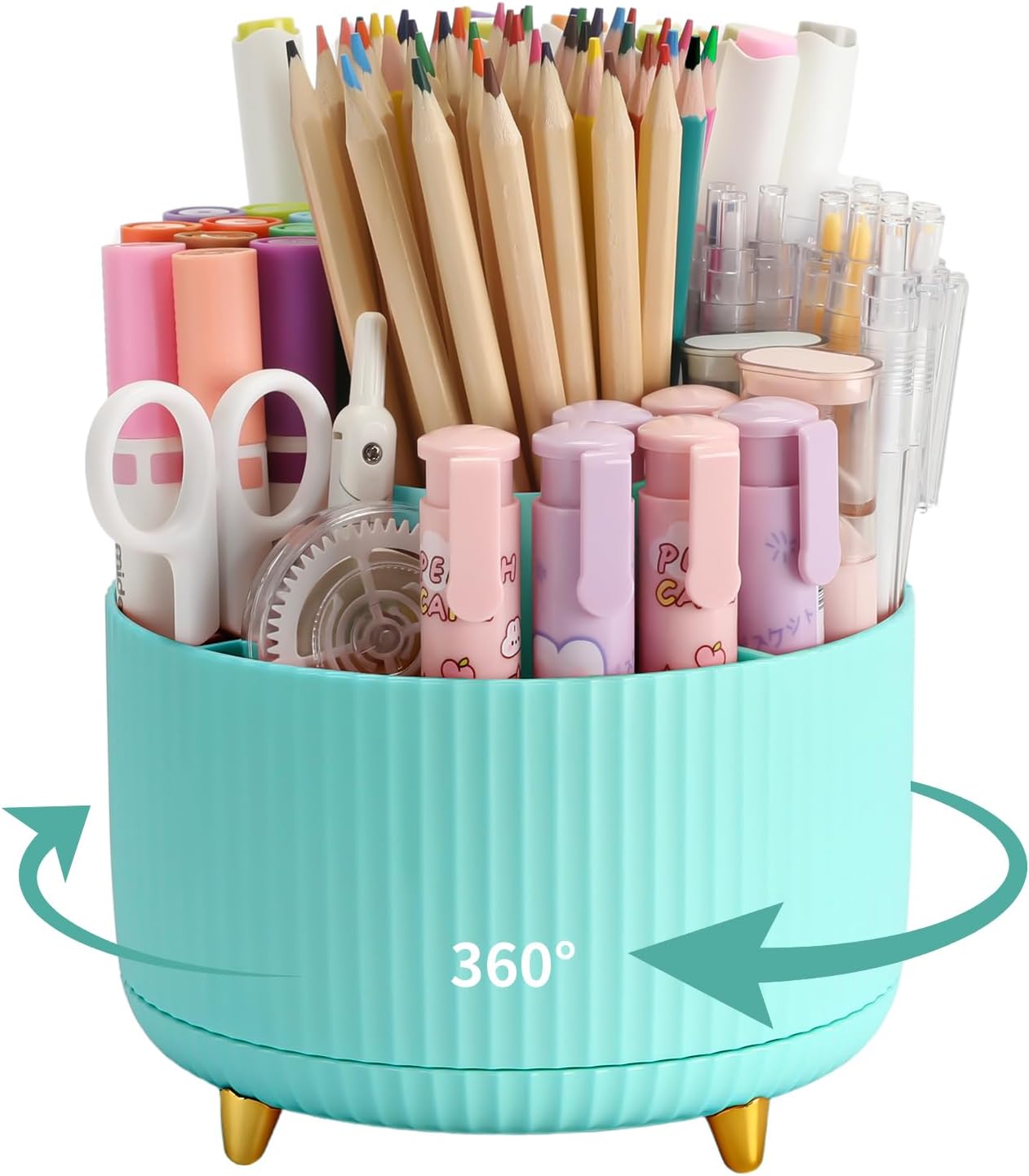 Camelmother Pen Holder For Desk With 5 Slots 360°Rotating Pencil Holder Makeup Organiezr Teacher Supplies Office decor (blue)