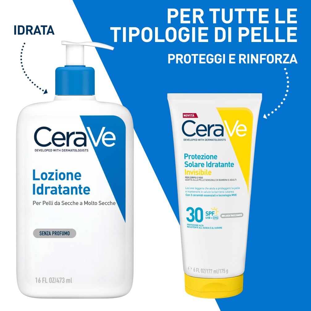 CeraVe Protezione Solare Idratante Invisibile SPF30, Per Tutte le Tipologie di Pelle, Protezione Molto Alta, Idratazione 24 ore, Texture Leggera e Invisibile sulla Pelle, 177ml