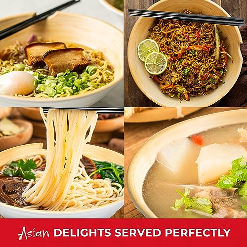 Cuffie Chef - Large Ramen Bowl Set, 2 Ramen Bowl With Chopsticks, Soup Spoons & Saucers, Japanese-Style Ramen Noodle Bowl, Sleek Ramen Bowls, Noodle Bowl For Udon, Pho, Soups & More, Creamy White #TOP5