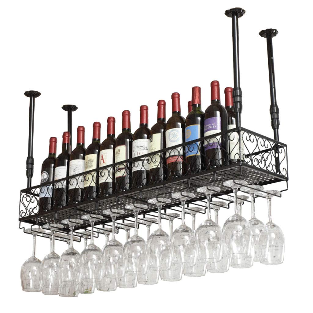 Casier à vin suspendu en métal et porte-verre réglable pour plafond
