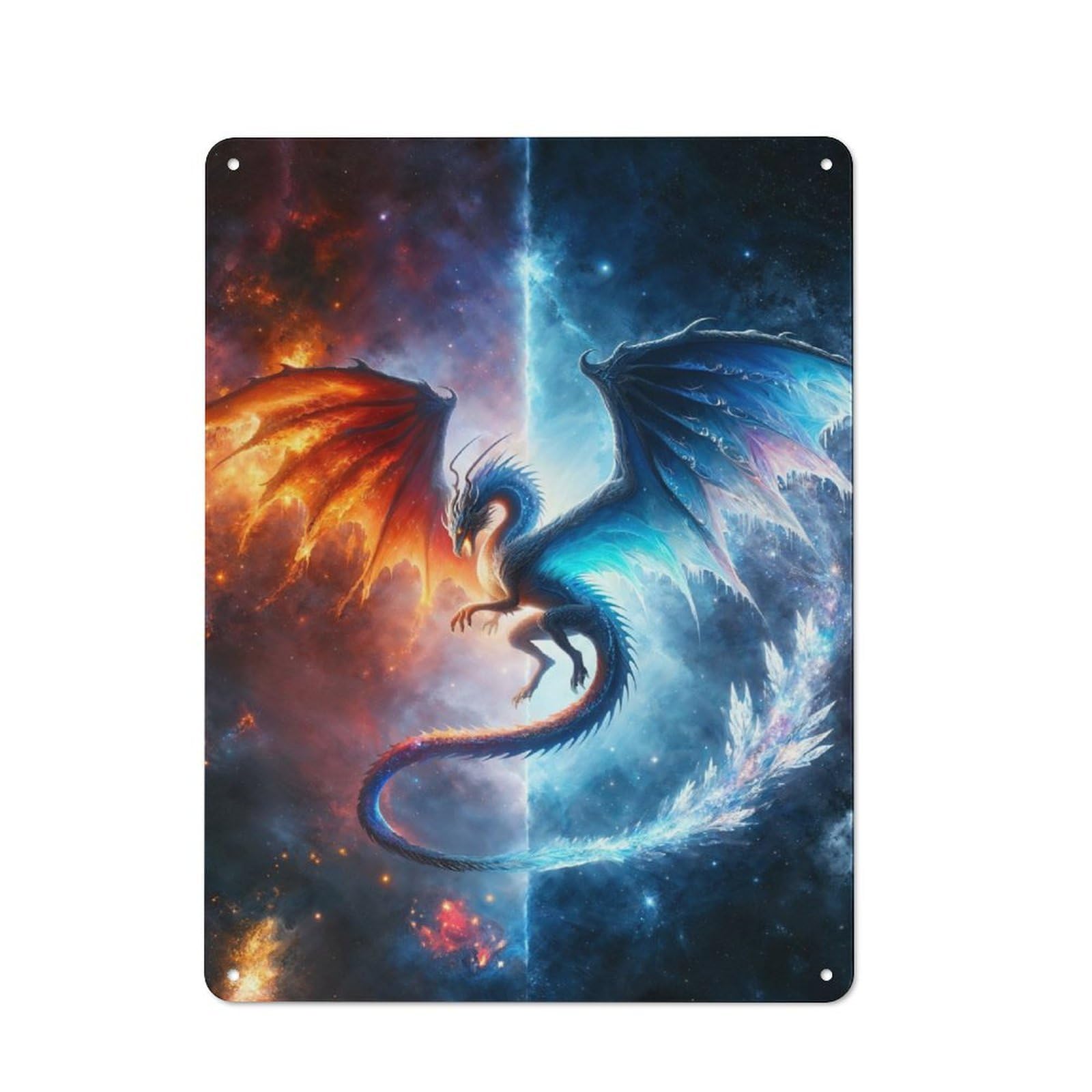 Junmoney Dragon Of Fire And Ice Tin Wall Plaque 40X30cm With For Guest Room Or Hallway, For Garage, Workshop And Man Cave Decoration