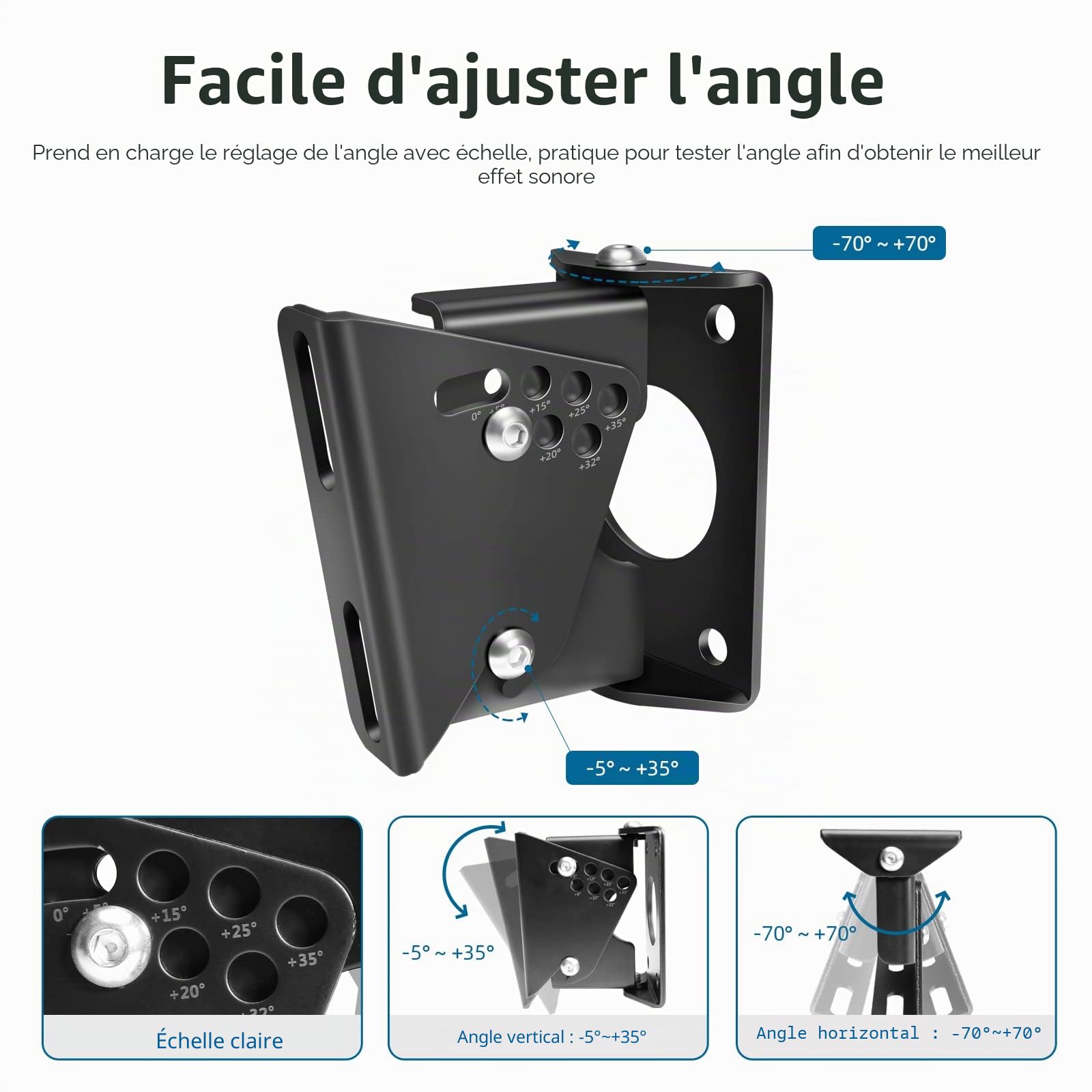 Supports muraux robustes pour haut-parleurs Samsung/Bose/LG/Yamaha/Teufel, support mural à angle réglable, supporte jusqu'à 40 kg (1 paire)