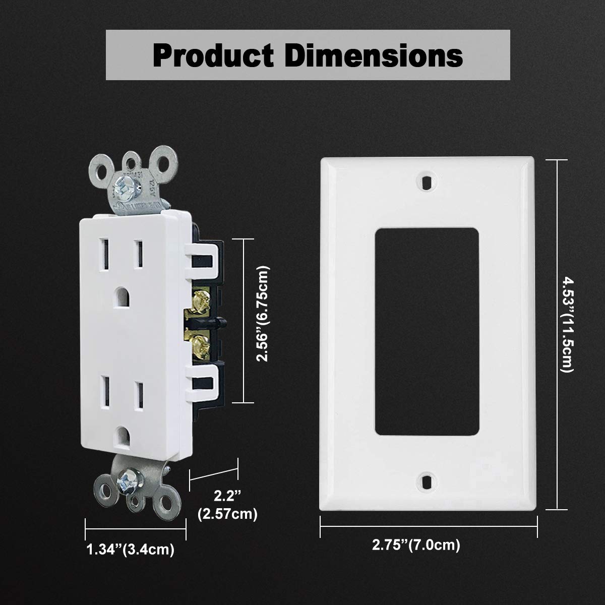 (10 Pack) CML 15 Amp Decor Receptacle Outlet with Decorator Wallplate, 15A/125V, 3-Year Warranty, UL Listed, White