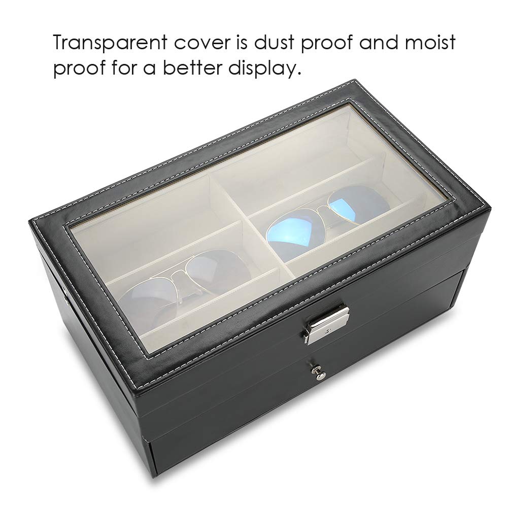 YUYTE Estuche de Almacenamiento para Anteojos, Organizador de Anteojos, Caja Expositora para Gafas de Sol, 12 Ranuras, Doble Capa con Cubierta Transparente para Uso Personal o