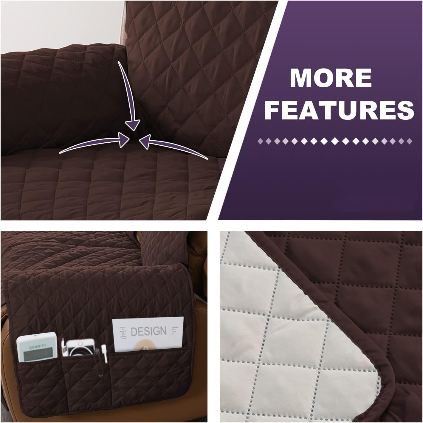 Recliner Chair/Sofa Slipcover With Pockets 2/3/1 Seat Recliner Stretch Sofa Covers Lazy Boy Chair Cover Reclining Couch Slipcover Fallon Collection Slipcover For Recliner With Elastic Bottom ( Color : - Image 5