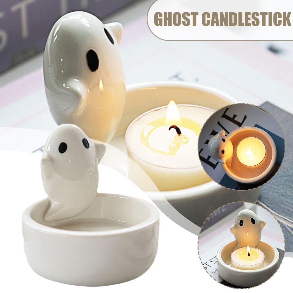 Bougeoir Fantôme D'Halloween, Décoration Fantôme En Céramique, Joli Bougeoir En Forme De Fantôme Pour Chambre à Coucher, Salon, Table, Décoration D'Halloween (B