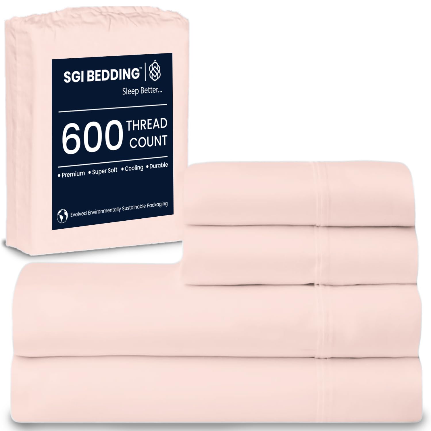 SGI bedding 100% Egyptian Cotton Sheets Full Size – 600 Thread Count Sheets Set, Soft, Cooling, 15" Deep Pocket, Luxury Hotel Bedding, Breathable, Durable - Peach