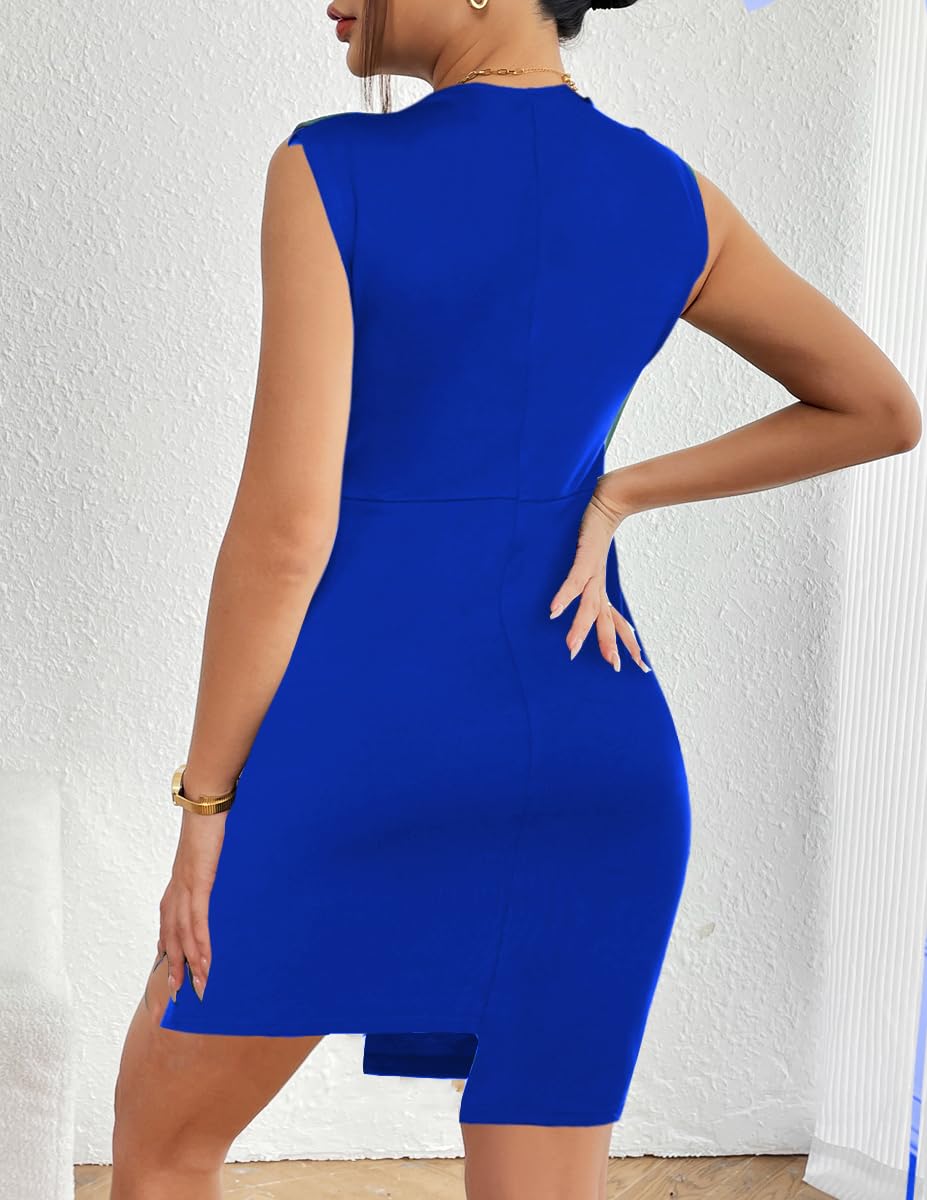 Rayson Vestito Donna Elegante Cerimonia Curvy Miniabito Senza Maniche Abito Sexy Vintage Mini Abito con Scollo a U Irregolare Vestito Donna