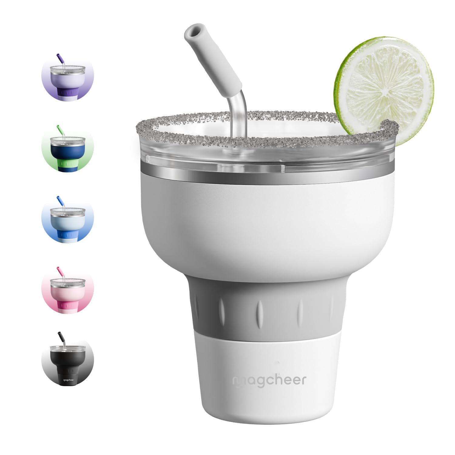 magcheer 500ml Margarita Tumbler with Lid and Straw | Insulated Travel Margarita Glass | Stainless Steel Cocktail Tumbler | Great Gift for Pool Party Vacation(White)