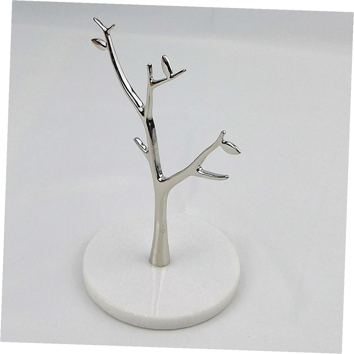 ibasenice Organizador de Joyas Soporte para Pendientes y Collares Bandeja Creativa Forma de Árbol de Mármol y Metal Plata para Uso Personal y Comercial