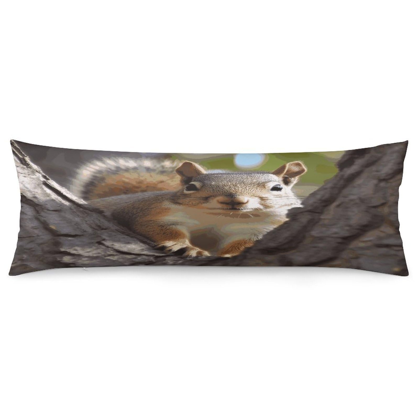 Squirrel in The Tree Pillowcase Decorative Long Body Pillow Case Soft Breathable Body Pillow Cover Modern Large Pillowcase Cute Body Pillow Pillowcases for Bedroom Couch 18.9 X 53 Inch