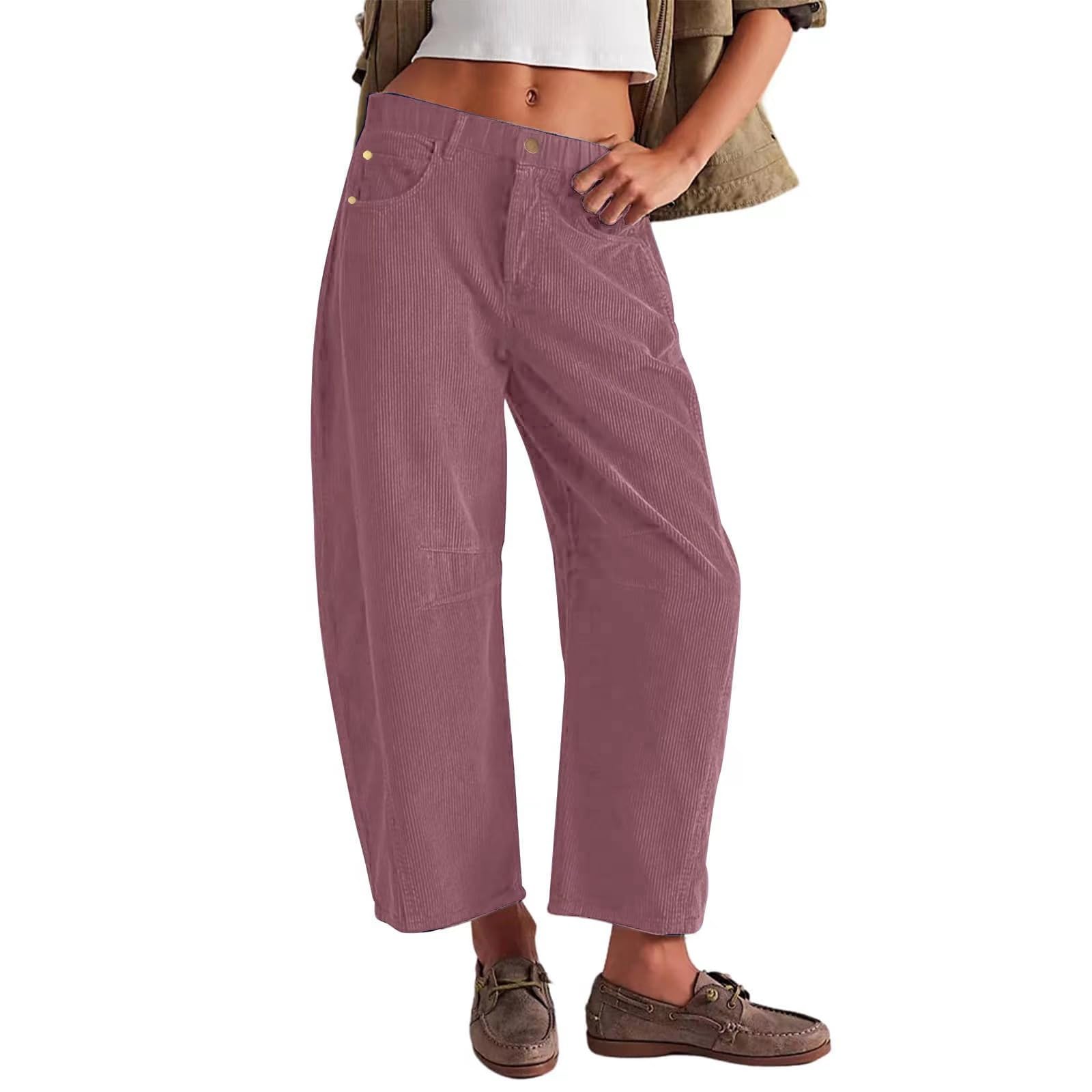 FUNSEED Damen Cordhose mit lockerer Passform, Herbst/Winter, warm, einfarbig, mit Taschen, INS-Stil