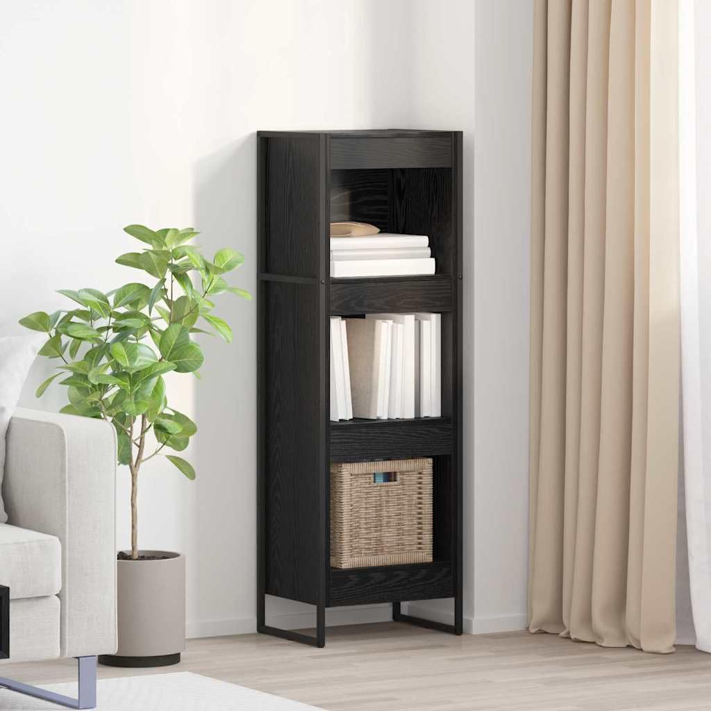 Générique Regał z czarnego dębu, 40 x 30 x 121 cm, z drewna konstrukcyjnego ze stalowymi nogami, prostokątny industrialny design do nowoczesnego salonu, schowek na książki i dekoracje,