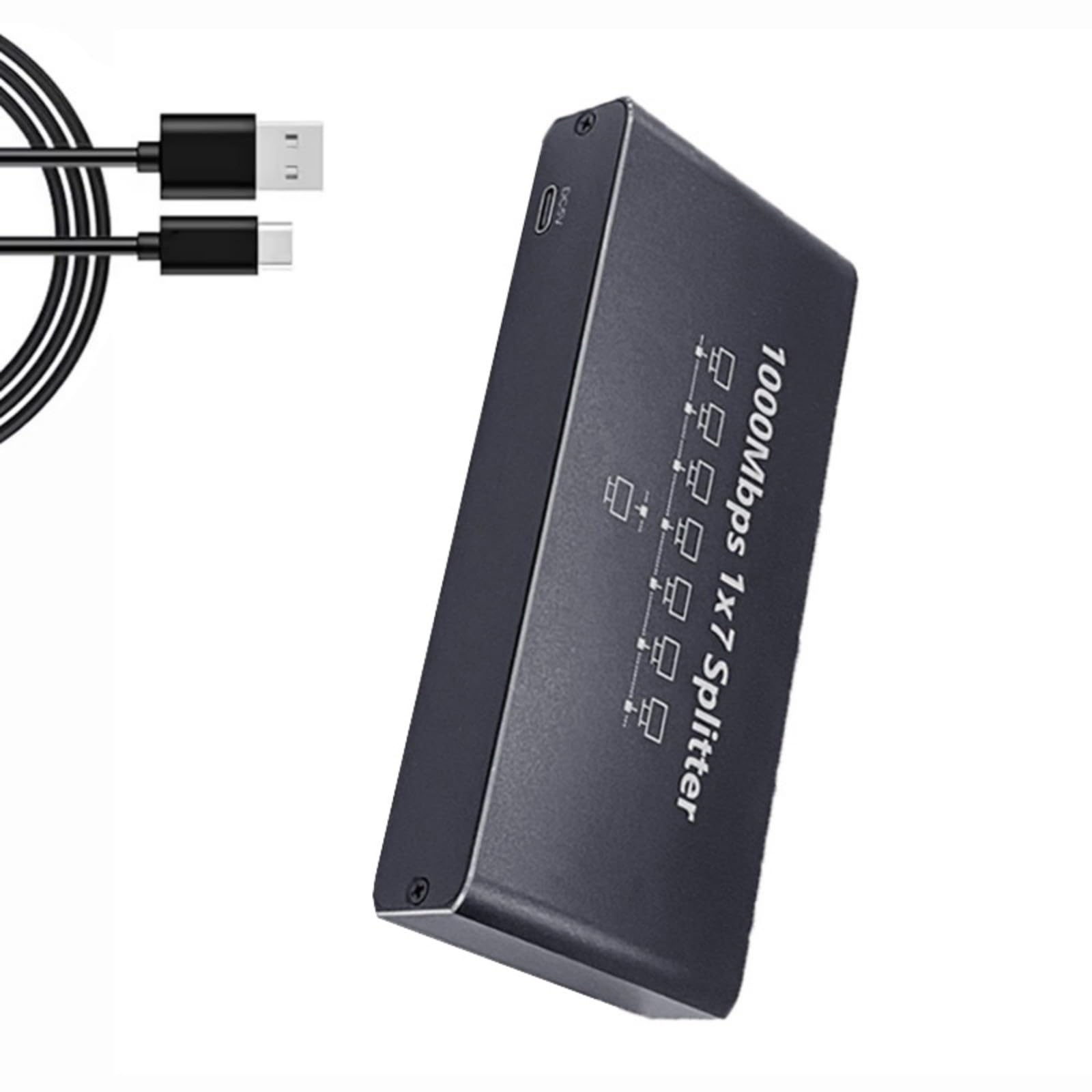 Fast Speed RJ45 Ethernet Splitter 7 Port Networking Hubs Supports 1000Mbps Data Transfer and ABS Housing