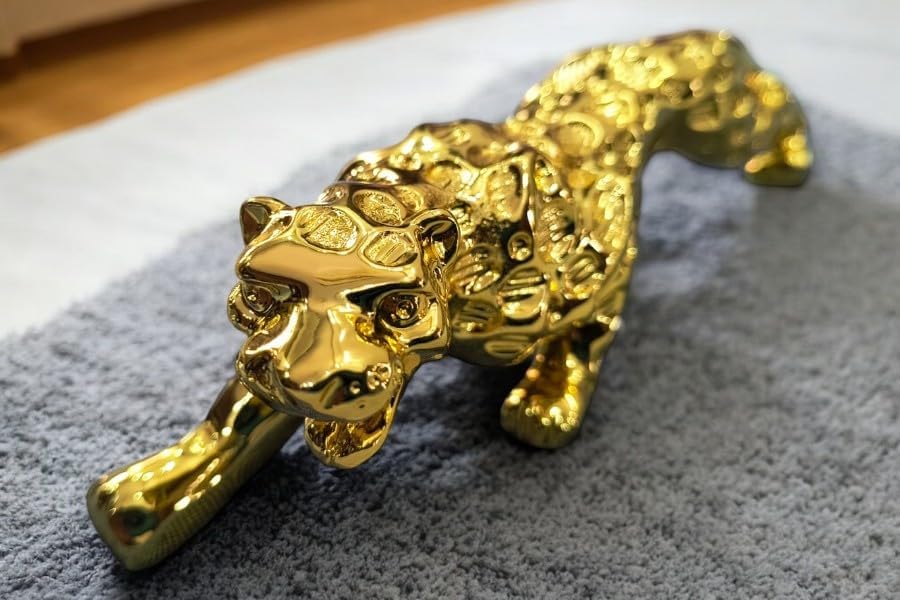 URBANVIBE HANDICRAFTS Golden Jaguar Showpiece - TV Unit House Decoration Items for Living Room, Show Piece for Home Decor (Spotted Design) (12 Inch/30 Cm) URBANVIBE HANDICRAFTS Golden Jaguar Showpiece - TV Unit House Decoration Items for Living Room, Show Piece for Home Decor (Spotted Design) (12 Inch/30 Cm)