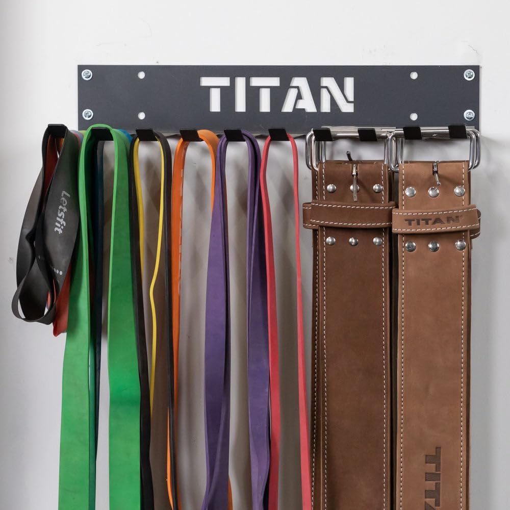 Titan Fitness 8in Depth Belt and Band Hanger, 10 Prongs, Accessory Rack for Resistance Bands, Mini Bands, Collars, Weight Belts