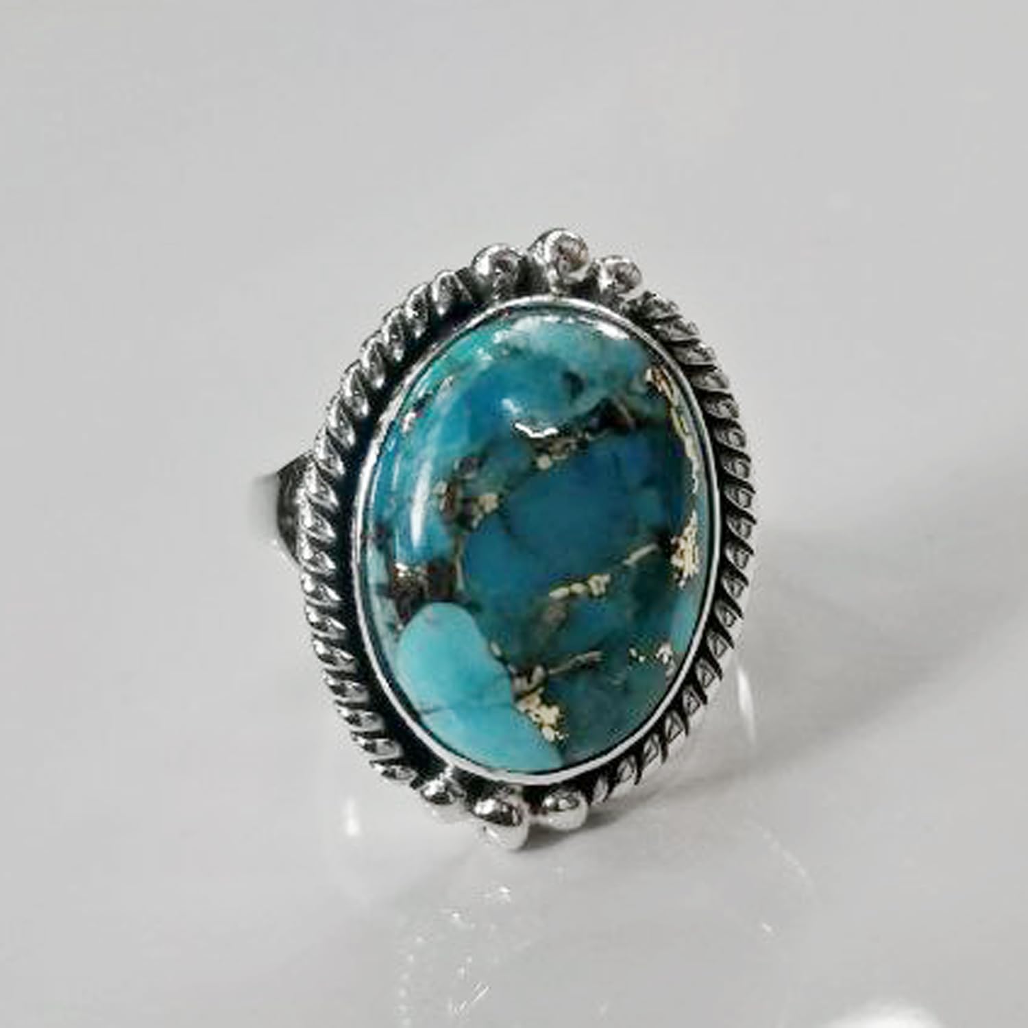 Copper Turquoise Ring, 925 Sterling Silver Ring, Statement Ring, Blue Turquoise Ring, Alternative Engagement Ring,100% Handmade, Native American Style Oval Shape Stone, KOHI Ring, KGJR#068