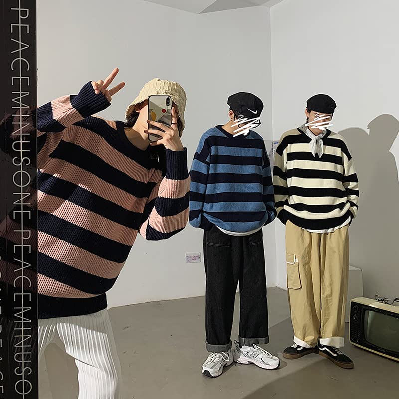 Image of Unisex Striped Sweater Gothic Pullovers Oversized Knitted Jumpers Alt Emo Sweatshirts Harajuku Streetwear Grunge Clothes
