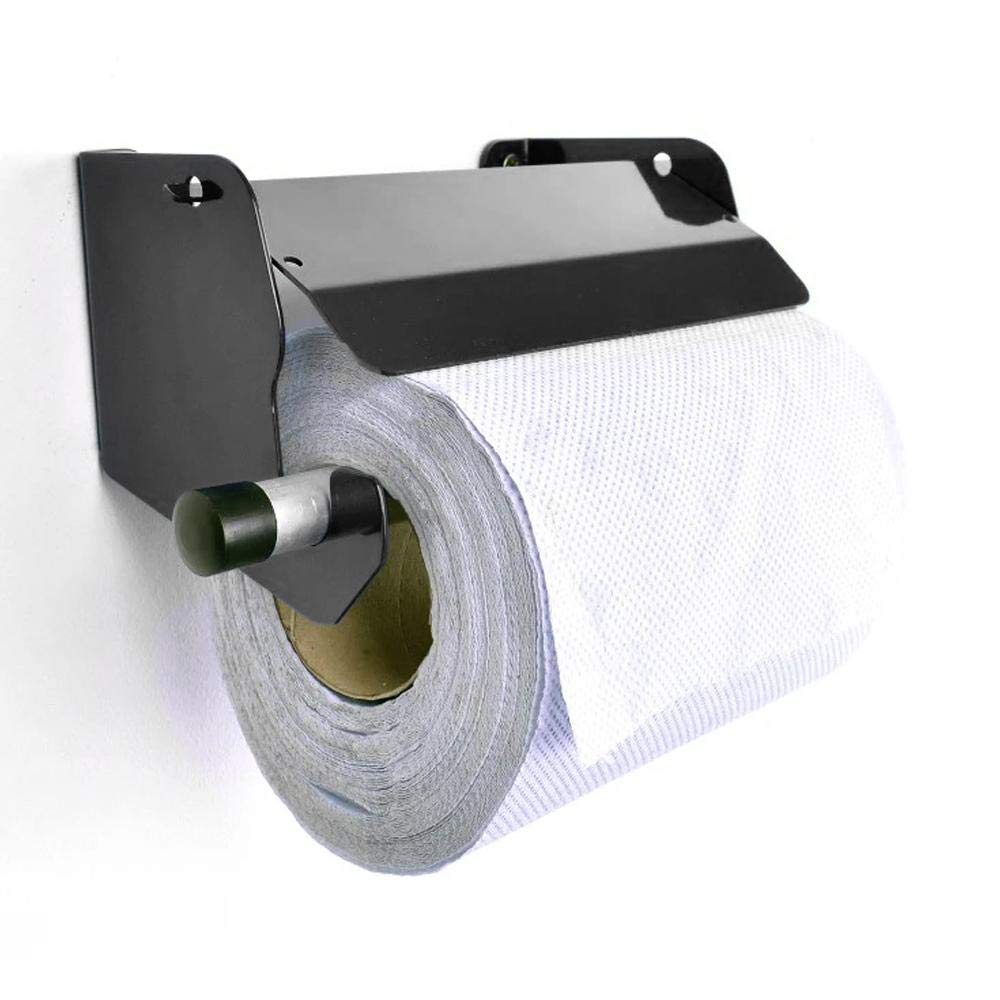 MegaMaxx Heavy Duty Metal Wall Mounted Paper Towel Holder for Blue Roll - Galvanised Dispenser with Tissue Roller Brake for Cleaning Restroom, Sanitation, Office, and Kitchen (Black)