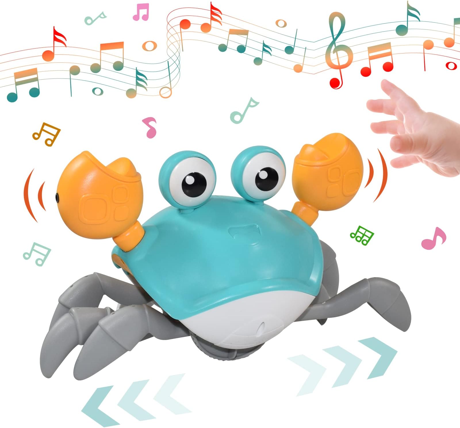 Crawling Crab Baby Toys with Music LED Light Up Musical Toys for Toddler Automatically Avoid Obstacles Interactive Toys for Kids