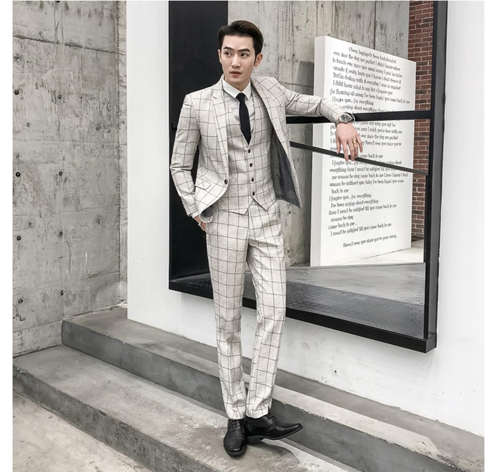 Uomo Vestito Plaid 3 Pezzi Monopetto Pulsante Smoking Notch Risvolto Abiti per la Cena del Partito