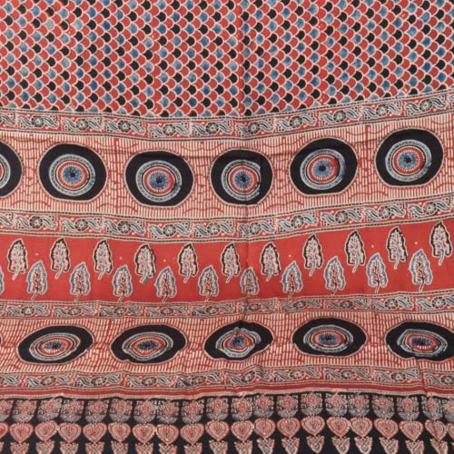 Image of Ethnics of Kutch Womenss Ajrakh Modal Silk Natural Dye Hand Block Print Saree with Blouse Piece - 5.5 Mtr Length