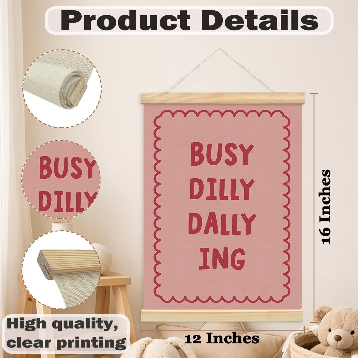 Playroom Decor, Pink Busy Dilly Dallying Wall Art for Girls Room