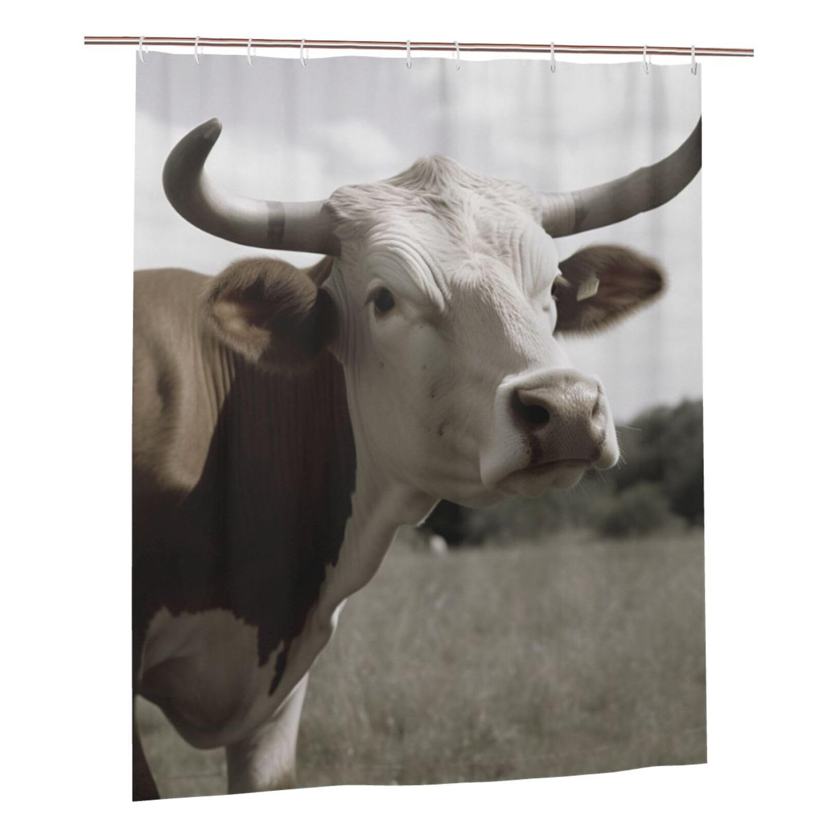 BWWHCCTI Animal Cow Picture Printed Shower Curtain With 12 Plastic Hooks Opaque Quick Drying Waterproof Shower Curtains Sets For Bathroom 152x183 Cm
