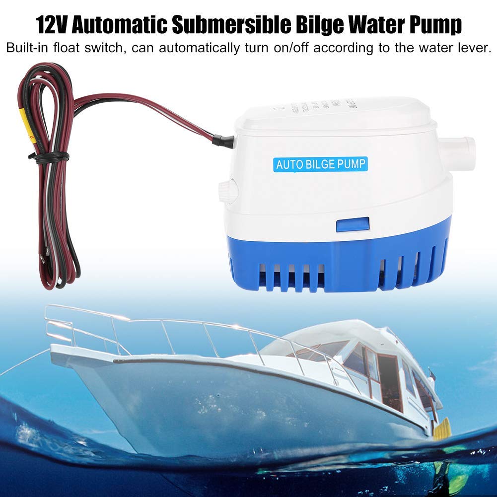 12V Boat Bilge Pump, Fully Automatic Water Bilge Pump 100gph Fully Submersible Marine Electric Pump with Switch for Boat, Pools