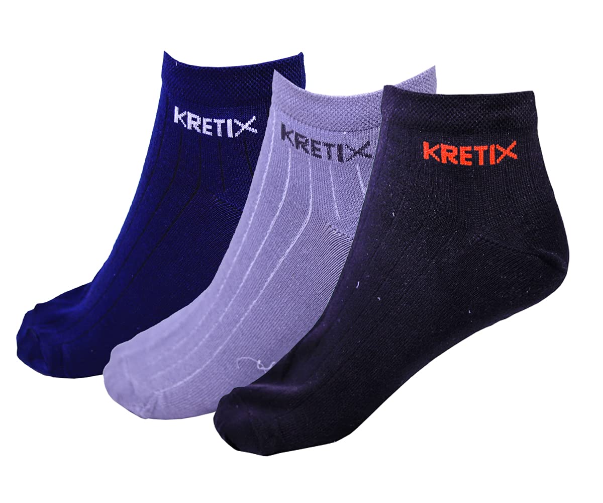 KRETIX Cotton Ankle Socks Multicolor (Pack of 3)