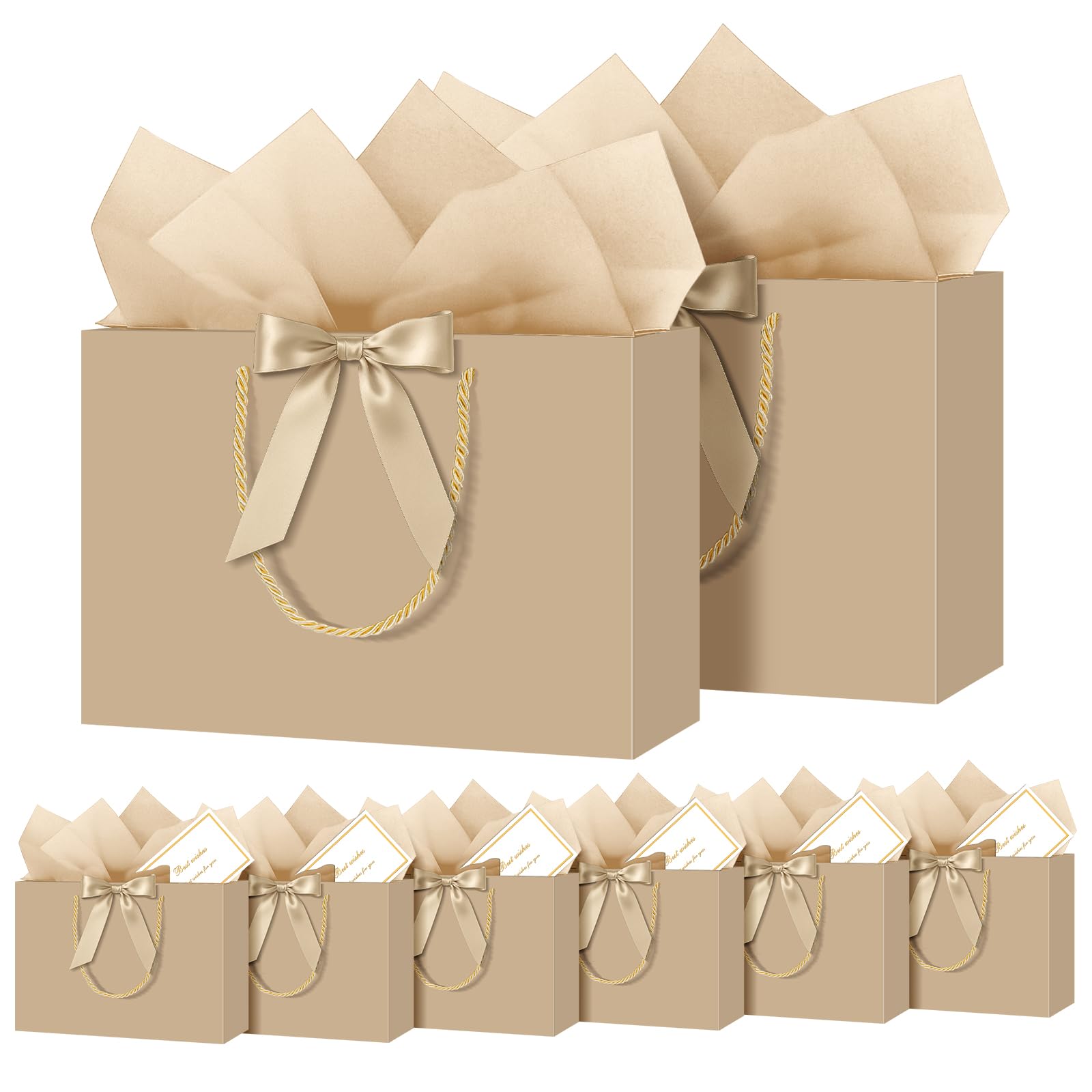 NADSSJL 6 Pcs Gift Bags for Present - Birthday Gift Bag with Wrappers and Cards, Party Bags with Handles for Weddings, Birthdays, Parties, Valentine's Day and Christmas (Champagne) — image 1