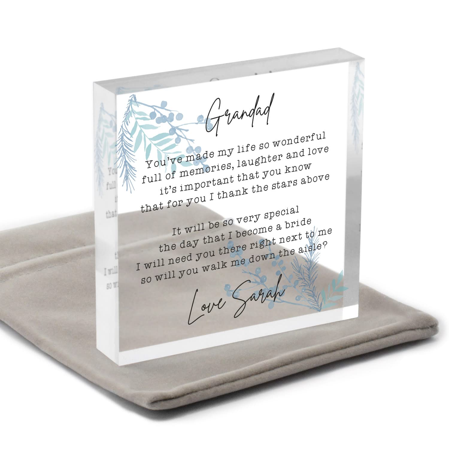 Beecreative Will You Walk Me Down The Aisle Grandad, Brother, Son, Godfather, Uncle - Acrylic Keepsake With Grey Bag