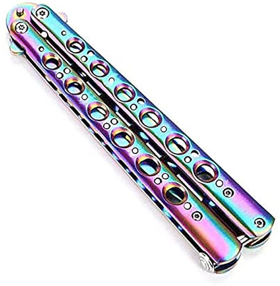 Metal Colorful Rainbow Practice Butterfly Knife Safty Classical Practice Knife C