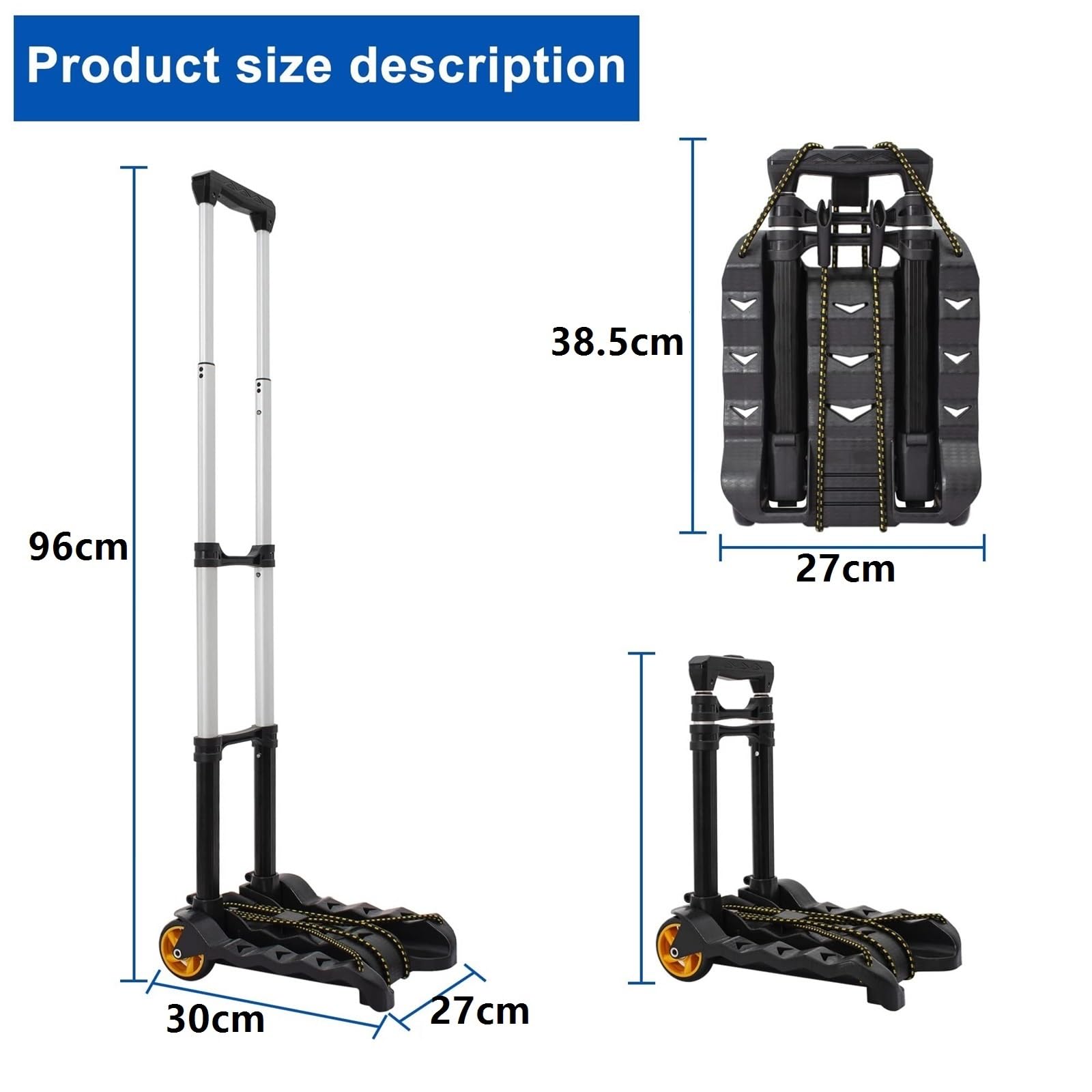 Carrello Mano Carrello Portabagagli in Alluminio con Maniglia Telescopica Piattaforma Trasporto