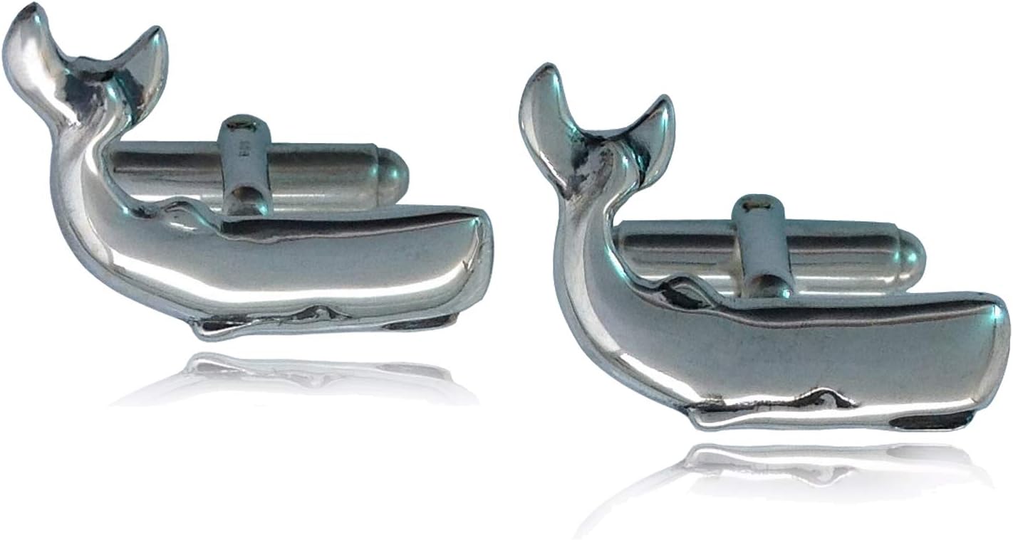 Sterling Silver Sperm Whale Cufflinks, Gift Boxed, UK made, hallmarked