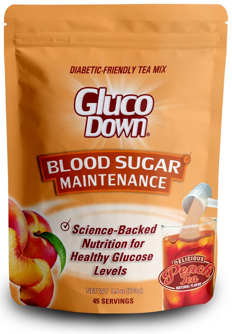 GLUCODOWN, Delicious Peach Tea Mix, Patent Pending Dietary Fiber Formula for Maintenance of Healthy Blood Sugar & Cholesterol, 45 Servings.