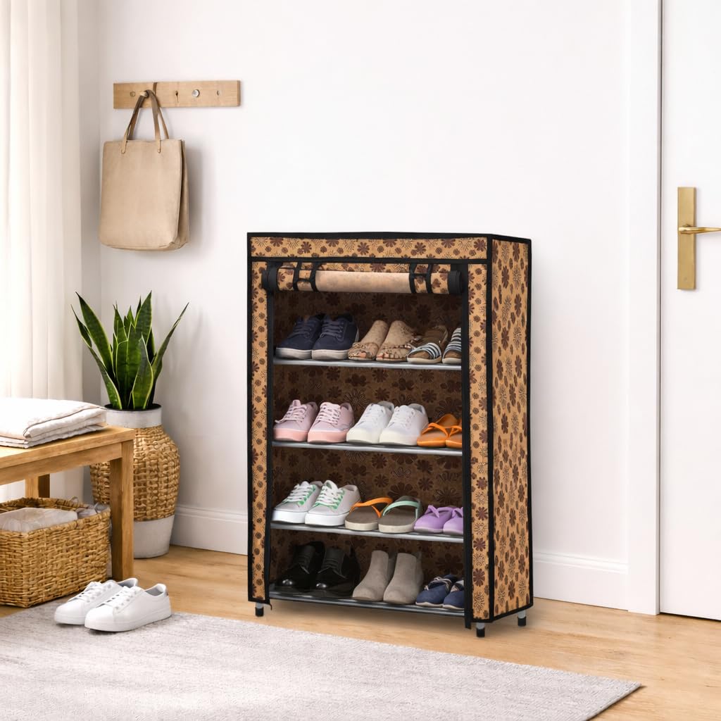 ROBMOB 4 Layer Shoe Rack Fabric Cover and Metal Frame Compact Foldable Shoe Organizer Stand for Entryway, Closet, Bedroom Dustproof Zip Storage Cabinet-image-8