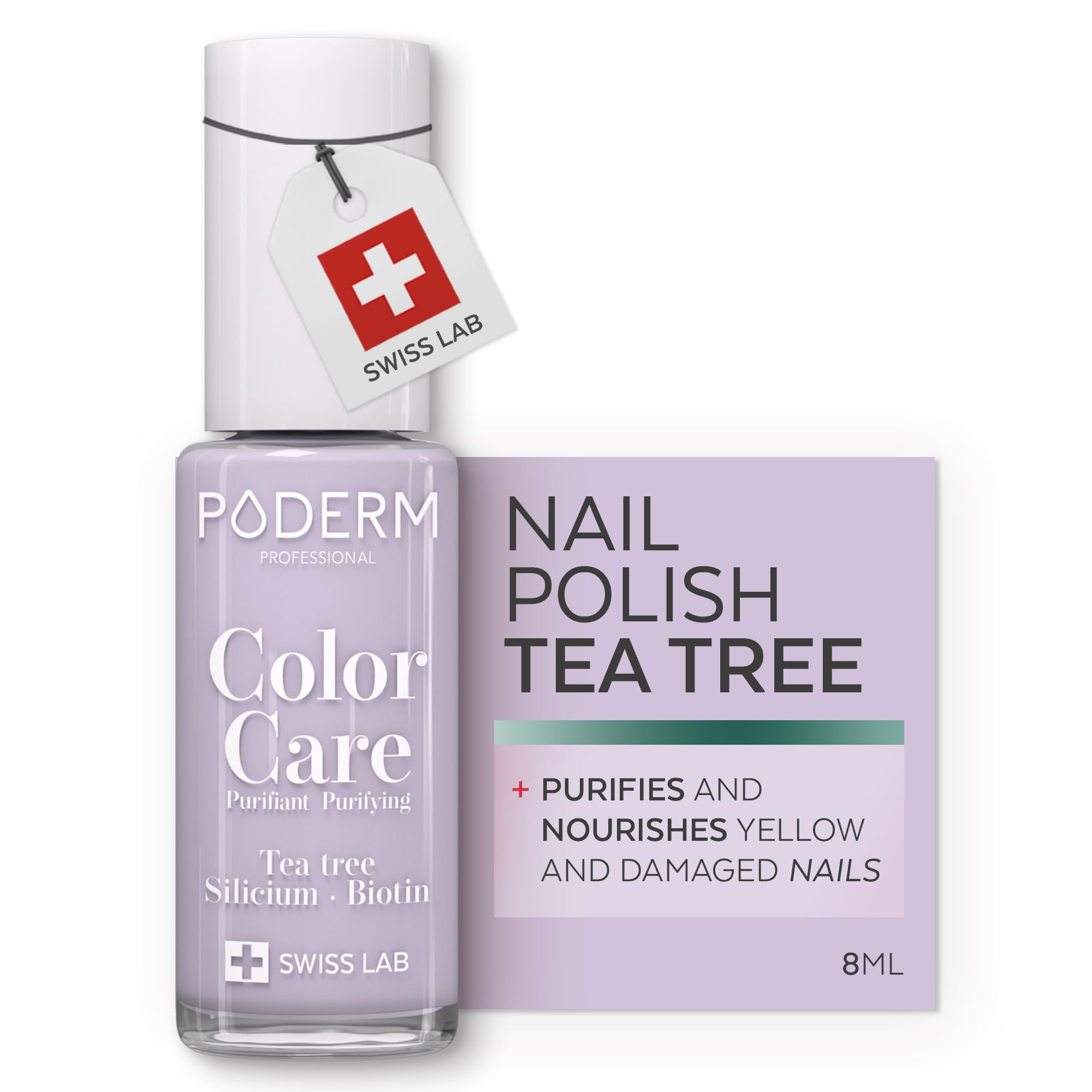 PODERM Swiss-Made Antifungal Nail Polish – Lilac | Breathable Treatment with Tea Tree, Silicon & Biotin | Strengthens, Repairs & Conceals Yellow, Brittle & Damaged Nails | Podiatrist-Developed