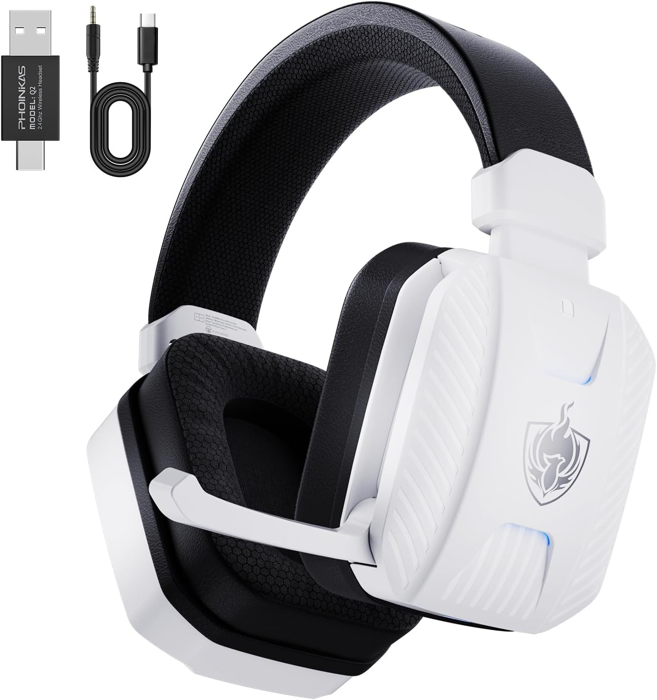 PS5, PS4, PC, स्विच, 2.4GHz USB और टाइप-C, ब्लूटूथ 5.3 गेमर हेडफ़ोन के लिए वायरलेस गेमिंग हेडसेट PS5, PS4, फोन / लैपटॉप / टैबलेट / मैक / स्विच / Xbox (सफेद) के लिए माइक के साथ 7.1 सराउंड साउंड, 30 + घंटा बैटरी के लिए।