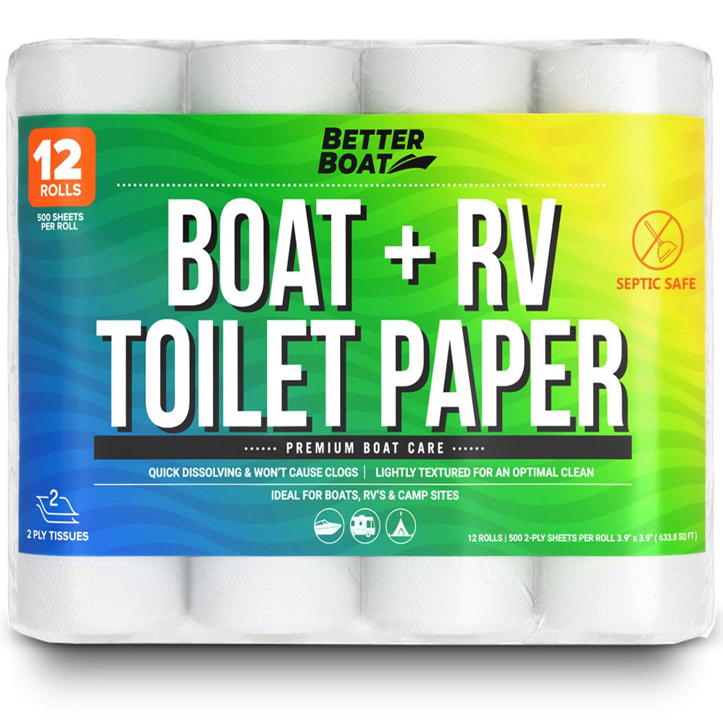 Boot und Wohnmobil Toilettenpapier, Klärgrube, sicher Tissue Toilette, schnell lösend, 12 einzelne (1) Rollen für Marine und Reisen, Wohnmobilsysteme, Camping, biologisch abbaubar, löst sich auf und
