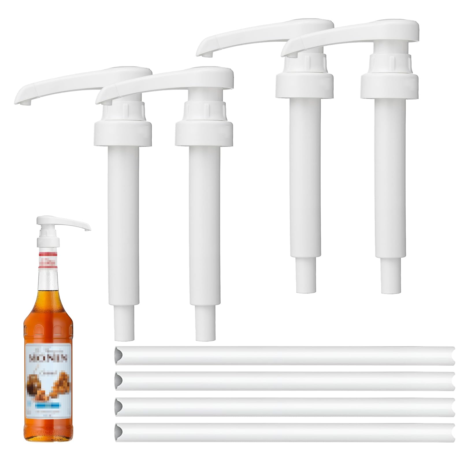 2 Stück 1L Sirup Dosierpumpe Dosierpumpe für Getränke, wiederverwendbare Sirupspender, für Monin Glasflasche Ersatzpumpe, kompatibel (Weiß, 700 ml, 4 Stück)