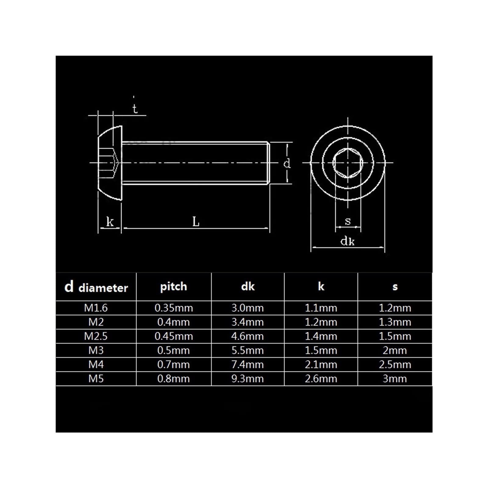 Youngran 400/2100 M1.6 M2 M2.5 M3 M4 M5 304 Botón Hexagonal Hexagonal Hexagonal de Acero Inoxidable botón de Tornillo de Tornillo de Tornillo de Tornillo de Nuez de nueces Kit de Surtido Leisurely