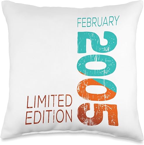 February Year Retro Vintage 2005 Edition Throw Pillow, 16x16, Multicolor